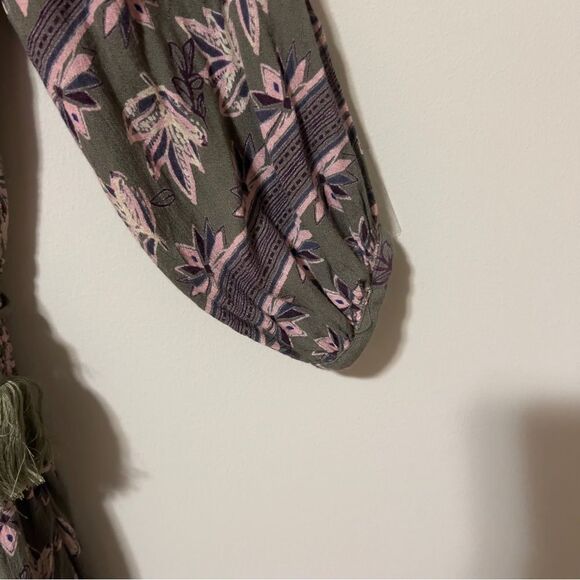 Free People Moonlight Green Pink Boho Floral Long Sleeve Mini Dress Extra Small - Picture 7 of 11